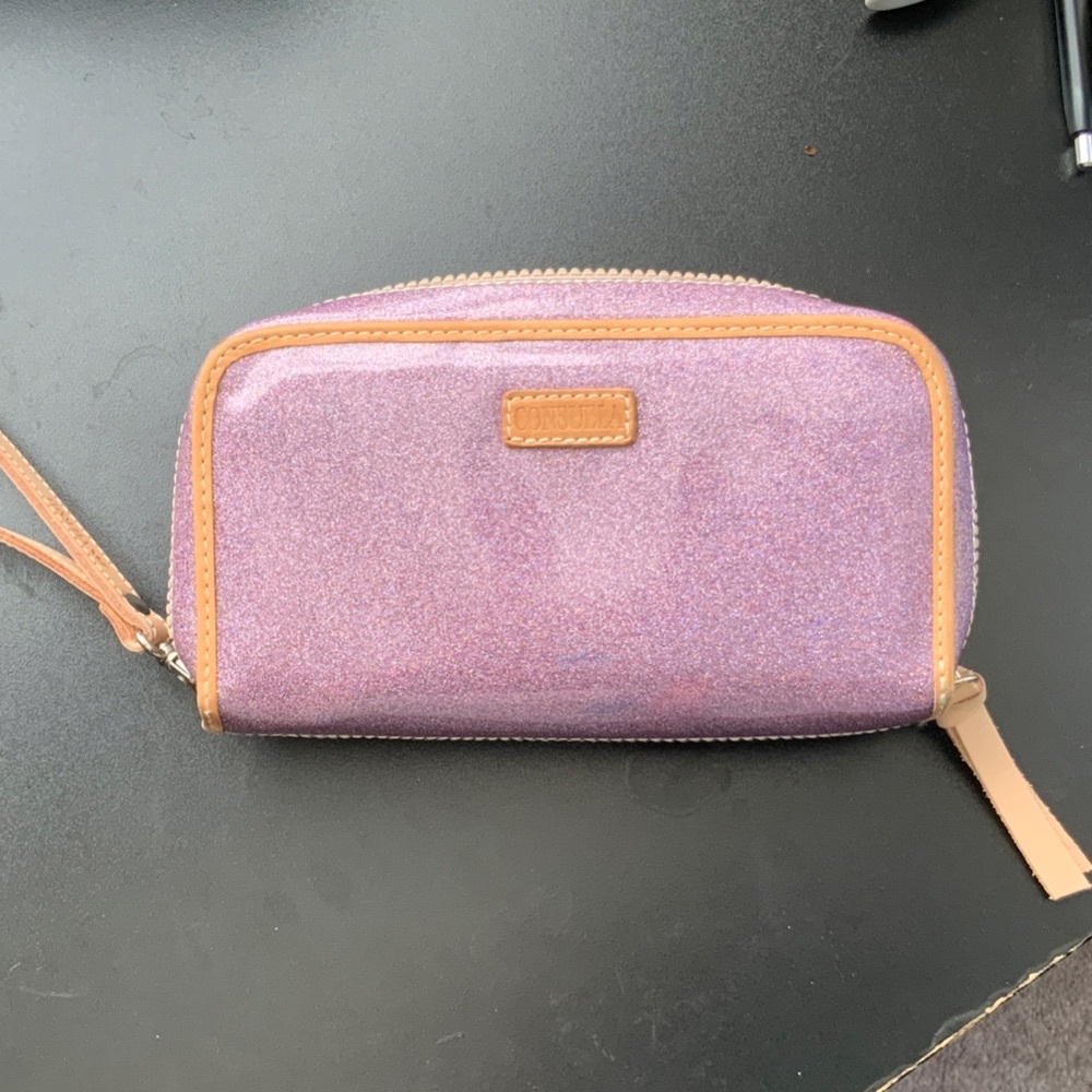 Consuela light purple Glitter Wristlet new , never used .